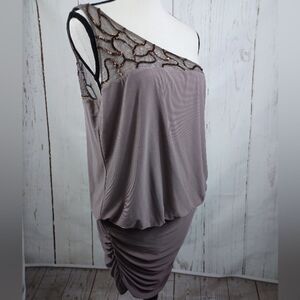 NWT $90 Signature Women’s Dress Taupe Sequins Embroidery One Shoulder